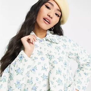 Miss Selfridge Quilted Floral Jacket with Ruffle Collar